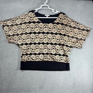 dressbarn Black Top with Gold Crochet Lace Overlay Women’s 2x Classy